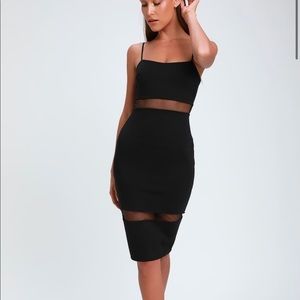 Black Mesh Bodycon Midi Dress